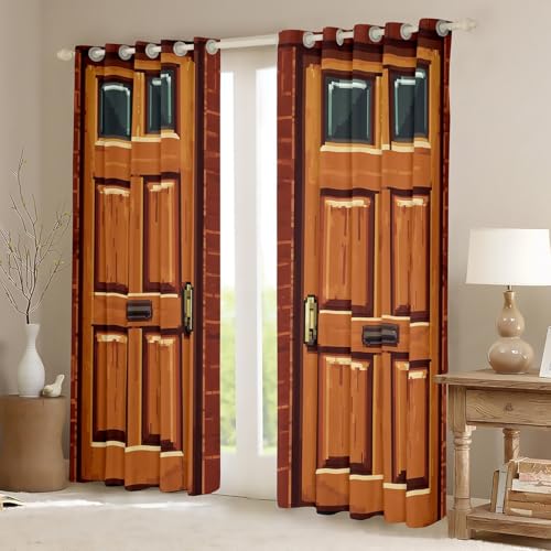 Video Games Window Curtain,Miner Door Privacy Blackout Curtain for Window Brick Red Square Shade Windows Covering for Bedroom Video Games Theme Drapes 2 Panels,42Wx90L - view 2