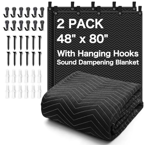 48"x 80"Sound Dampening Blanket with Grommets,2 PCS Heavy Duty Sound Absorbing Blanket for Recording Studio,Noise Reduction Soundproof Blanket,Light Blocking Acoustic Moving Blanket,Podcast,Theater