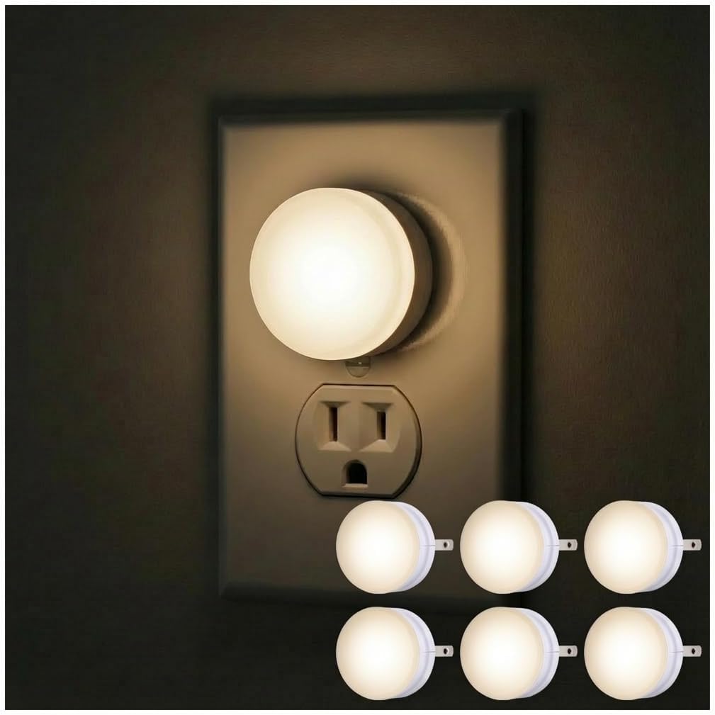Mini LED Night Light, Plug-In, Dusk to Dawn Sensor, Warm White, Compact, UL-Certified, Ideal for Bedroom, Bathroom, Nursery, Hallway, Kitchen, 45176, 1 Pack, 6 Count | Warm White 3000K Light, Night Lights Plug Into Wall for Bedroom, Bathroom, and Nursery,