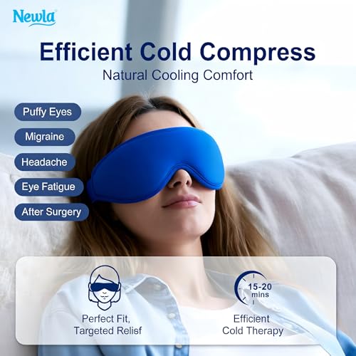 Cooling Gel Eye Mask for Puffy Eyes: Upgraded Full-Eye Coverage: Larger Contoured Cold Compress for Dark Circles & Eye Bags, Soft Flexible Reusable Gel, Adjustable Strap, Travel Pouch (Blue) - view 4
