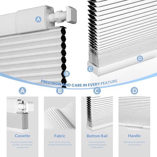 No Drill Blinds for Windows Blackout Cellular Shades Cordless No Tools Honeycomb Blinds Pull Down Easy Install for Home and Office, Beige - view 6