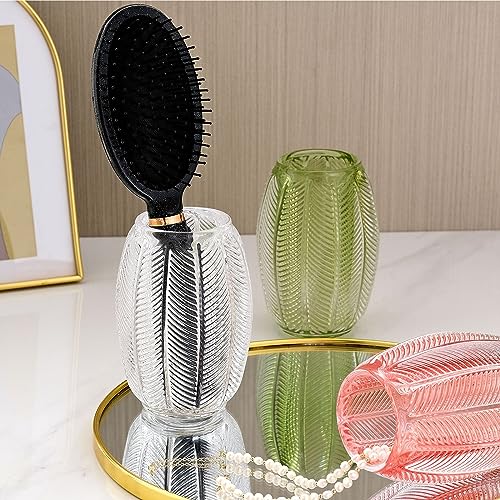 Leaf Stripes Clear Tumbler Cup Makeup Brush Toothbrush Holder for Bathroom, Vanity, Countertop, Desk and Bedside Table - view 4