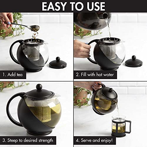Half Moon Teapot Set with 4 Tea Cups, Removable Stainless Steel Filter and Infuser, Glass Tea Maker, Filter, Dishwasher Safe, 40-Ounce, Tea Gift Set, Tea Set for Service of 4 Adults - view 3