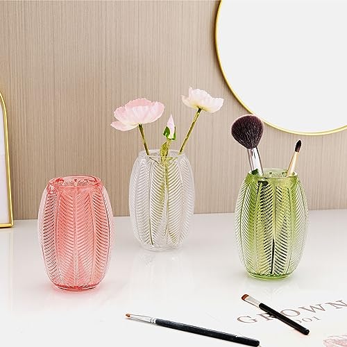 Leaf Stripes Clear Tumbler Cup Makeup Brush Toothbrush Holder for Bathroom, Vanity, Countertop, Desk and Bedside Table - view 3