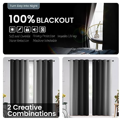 Ombre Black 100% Blackout Bedroom Curtains with White Liner 84L - view 6