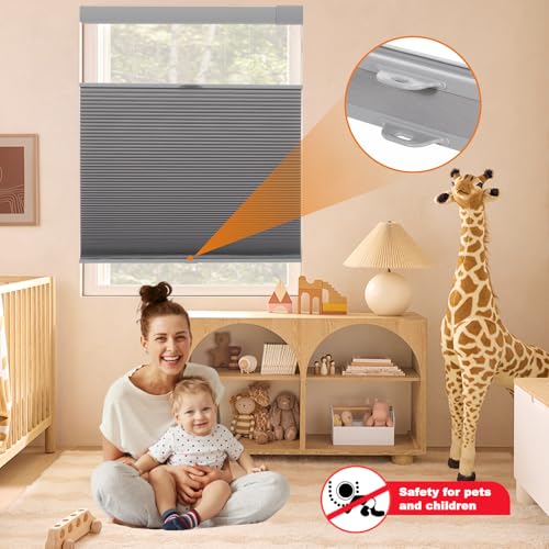 No Drill Blackout Cellular Shades for Windows,Grey,22" w x 64" h - view 6