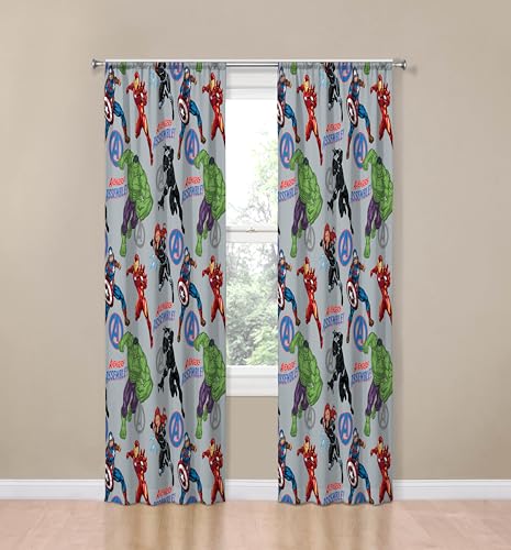 Window Curtains for Kids Bedroom 4-Piece Drape Set with 2 Tiebacks, Grey - Avengers, 42" W x 84" L (Pack of 2) - view 2