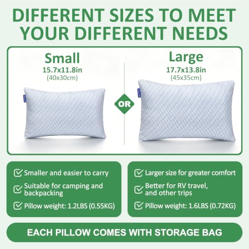 Travel Pillow - Large 2 Pack Compressible Camping Pillow for Sleeping - Shredded Memory Foam with 2 Storage Bags - Supportive for Adults, Kids, Outdoor, Backpacking, Hiking Gear - view 5