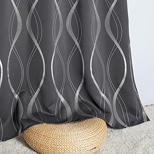 Extra Long Blackout Curtains for Large Window, Grey, 52" x 102", 2 Panels, Foil Printed Wave Lines Energy Saving Thermal Insulated Blackout Draperies for Kids Nursery Boys Bedroom - view 5