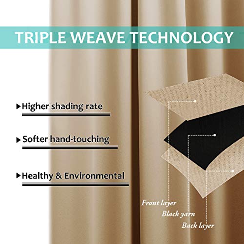 Thermal Insulated 100% Blackout Curtains, Noise Reducing Performance Slider Curtain Panel with Black Lining, Full Light Blocking Patio Door Drapery (1 PC, 100-inch x 84-inch, Biscotti Beige) - view 6