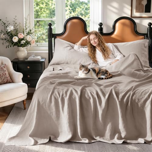 100% French Pure Linen Sheet Set, 19" Deep Pocket King Size 4 Pcs - view 2