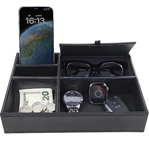Men's Valet Tray, 5 Compartments, Black