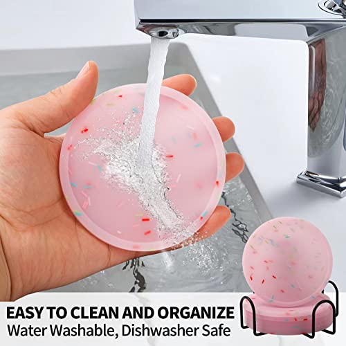 Silicone Coasters with Holder, Cute Drink Coaster for Nightstand, Glow in Dark, Gift Idea,Cup Coaster for Drinks, Desk Coasters in Office，Sprinkle Coaster, Rubber Coaster Set, 6 pcs, Pink - view 3