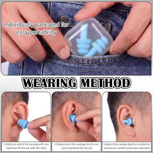 24 Pair Light Blue Ear Plugs Bulk NRR 29dB Reusable Silicone With Plastic Cases - Soft Foam for Sleeping, Noise Cancelling, Concerts, Shooting, Swimming, Noise Reduction - view 4