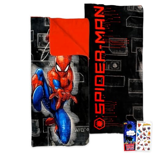 Marvel Spiderman Slumber Bag Set for Boys - Bundle of 54x56 Inches Sleeping Bag, Stickers, More | Spiderman Silk Touch Slumber Bag
