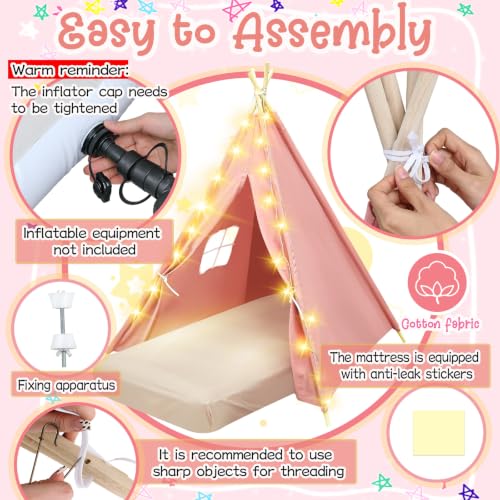 4 Pack Kids Teepee Tent Sleepover for Slumber Party, Pink - view 3