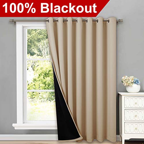 Thermal Insulated 100% Blackout Curtains, Noise Reducing Performance Slider Curtain Panel with Black Lining, Full Light Blocking Patio Door Drapery (1 PC, 100-inch x 84-inch, Biscotti Beige) - view 2