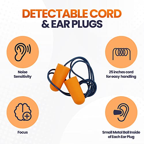 Metal Detectable Foam Earplugs 100 Pair - NRR 32dB with Detectable String - Noise Cancelling, Sound Blocking, Disposable, Corded Earplugs Bulk for Food Services, Industry, Pharmaceutical, Pulp & Paper - view 2