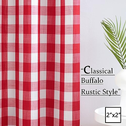 Red White Buffalo Check Semi Sheer Curtain Panels Gingham Plaid Textured Curtains Drapery,Farmhouse Grommet Window Drapes for Small Window,2 Panels,40"x54" - view 6