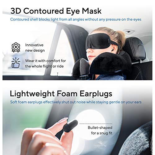 Travel Blanket Luxury Travel Set - Ergonomic Airplane Neck Pillow 100% Pure Memory Foam and Super Soft Fleece Blanket - Premium 3D Sleep Mask & Earplugs - Ultimate 4-in-1 Traveling Kit Black - view 5