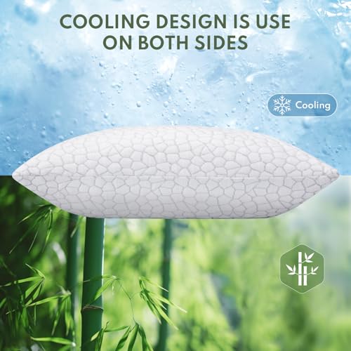 Pillows Queen Size Set of 2 - Cooling Shredded Memory Foam Pillow for Sleeping 2 Pack, Adjustable Cool Bed Pillows for Side, Back, and Stomach Sleepers, Gel Pillow Washable Removable Cover - view 2