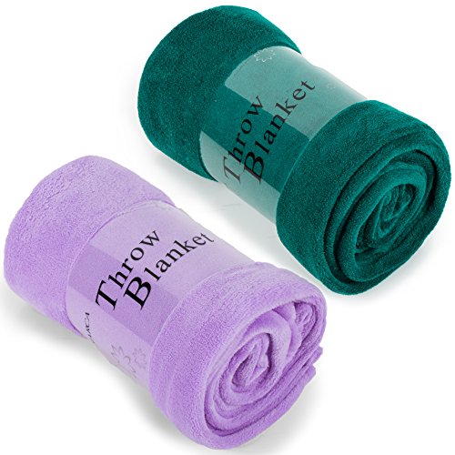 Throw Blanket 50"x60", Soft Plush Fleece Throws for Sofa, Travel, Camping, Airplane - 2 Pack Violet&Teal