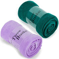 Throw Blanket 50"x60", Soft Plush Fleece Throws for Sofa, Travel, Camping, Airplane - 2 Pack Violet&Teal