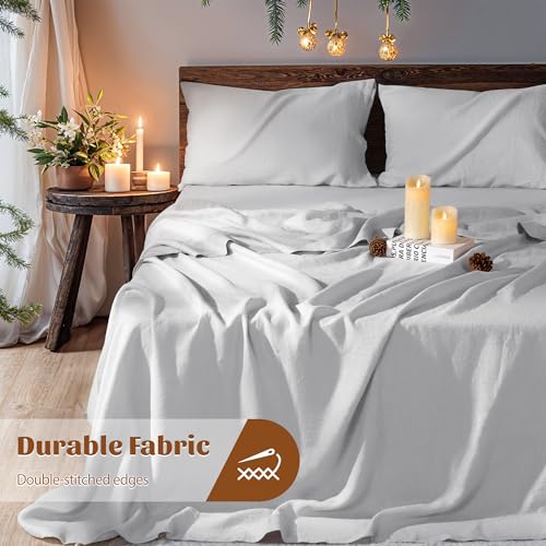 100% French Linen Sheet Set 4Pcs Deep Pocket 16", Full Size Gray - view 7