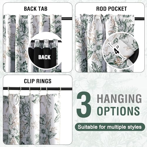 100% Blackout Window Curtain Panels Light Blocking Drapes with Black Liner Thermal Vintage Floral Draperies Back Tab/Rod Pocket Curtains for Bedroom(2 Pieces, 52 x 96 Inches, Moss/Wheat) - view 7