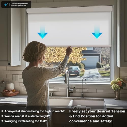 No Drill Waterproof Blackout Roller Shades, White, 23"W X 62"H - view 4