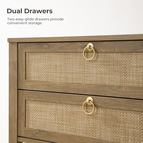 26.7" Wide Rattan Nightstand with 2 Drawers & Open Shelf End Table - view 4