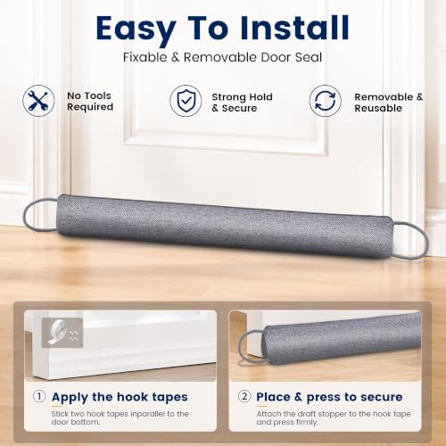Weighted Under Door Draft Stopper 36 Inch, Door Draft Blocker with Adhesive Hook & Loop, Door Sweep Bottom Seal for Blocking Cold Air, Noise, Dust, Wind and Light, Dark Grey - view 5