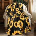 Sunflower Blankets Gifts for Women, Flannel Fleece Sunflower Gift, Floral Throw Blanket for Couch Bed Sofa, Soft Cozy Warm Lightweight Blankets for Travel Camping 260GSM (50"x60")