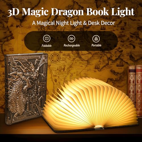 Dragon Book Lamp Dragon Night Light, 3 Colors Book Lover Gift for Teens - view 3