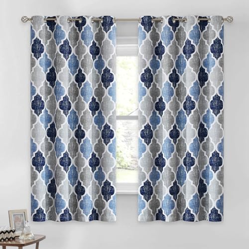Moroccan 100% Blackout Curtains Bedroom Blue Grey 50x63 2 Panels