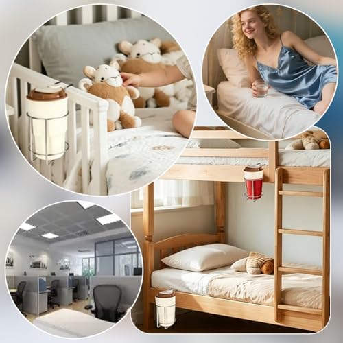Stainless Steel Bed Cup Holder Water Bottle Organizer 3.6x5.2x6.1 inch Water Bottle Rack Universal Drink Holder Bedside Cup Holders Clip for Wood Bunk Bed Top Bunk Accessories Bedside Table - view 5