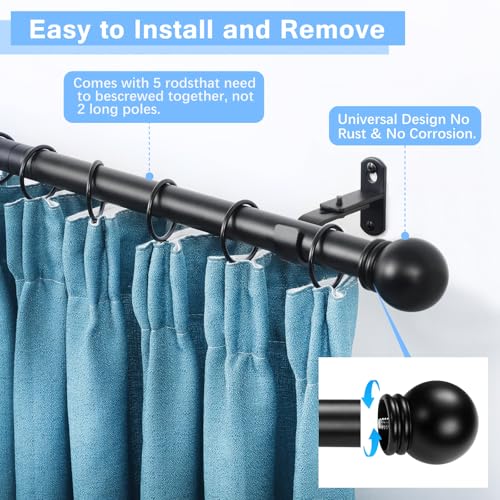 Curtain Rods for Windows 16-76", 1 Inch Black Curtain Rod, 1 Pack - view 2