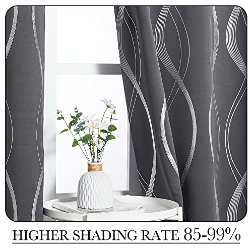 Extra Long Blackout Curtains for Large Window, Grey, 52" x 102", 2 Panels, Foil Printed Wave Lines Energy Saving Thermal Insulated Blackout Draperies for Kids Nursery Boys Bedroom - view 4