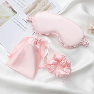 Pink Satin Night Rest Kit with Eye Mask, Scrunchie & Pouch