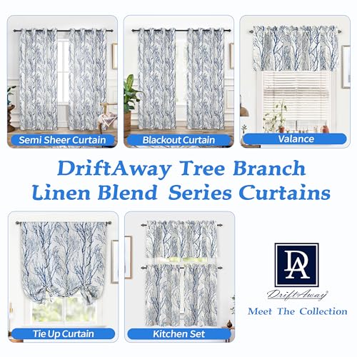 Linen Printed Blackout Curtains Tree Branch Pattern Double Layer 84 Inches Long for Bedroom Classic Thermal Insulated Summer Sound Lined Grommet Drapes for Living Room 2 Panels Blue/Linen - view 5
