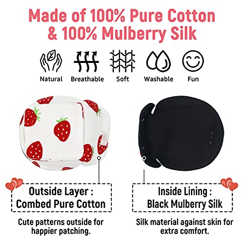 3D Cotton & Silk Eye Patch for Kids | Girls Eye Patch for Glasses | Medical Eyepatch for Children with Lazy Eye (Strawberry, Left Eye) - view 3
