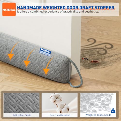 Door Draft Stopper for Bottom of Door 36 Inches, Velour Gray - view 4