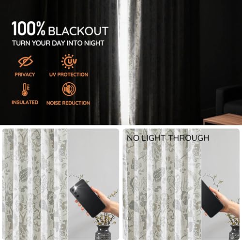 Grey Floral Botanical Pinch Pleated Blackout Curtains 84 Inch - view 4