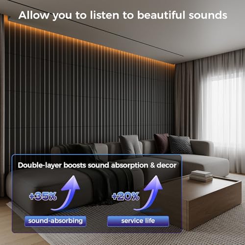 6 Pack 2-Layer Fold Soundproof Wall Panels, 24 x 12 x 0.43 in Large Sound Proof Foam Panels for Walls, 0.9lb/ft³ High Density, 3D Acoustic Panels,Artistic Noise Dampening Panels Black&White - view 3