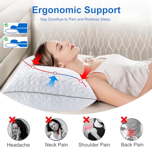 Cooling Shredded Memory Foam Pillows Queen Size Set of 4, 20" x 30", White - view 6