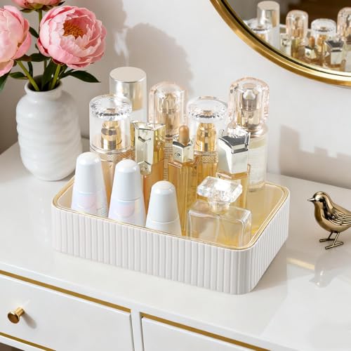 Desk Organizer Tray, PU Leather Nightstand Organizer, Ivory, Small - view 3