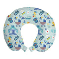 Cartoon Travel Pillow Neck Rest, Sleep Crescent Moon Pacifier Star Polka Dots Image, Memory Foam Traveling Accessory for Airplane and Car, 12", Pale Violet Blue Yellow