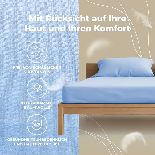 Fitted Sheet 120 x 200 cm Blue – 100% Cotton Jersey, 30 cm Corner, Elastic All Around – for Mattresses up to 25 cm – Oeko-TEX Standard 100, Made in the EU - view 4