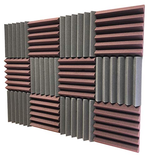 4492 Acoustic Wedge Soundproofing Studio Foam Tiles, 2 X 12 X 12-Inch, Pack of 12 (Charcoal Black and Burgundy Maroon)