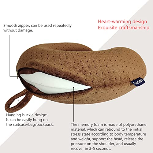 Memory Foam Travel Pillow, U Shape Neck Pillows, Brown - view 4